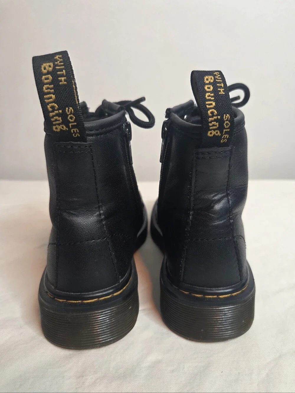 Dr. Martens Kids Black Leather Lace Up Zip Combat Boots Size 12